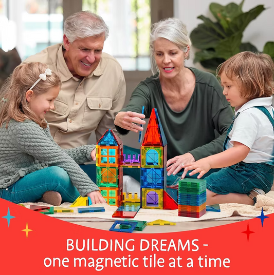 Magnetic Tiles 123 PCS with 2 Cars & Storage Bag