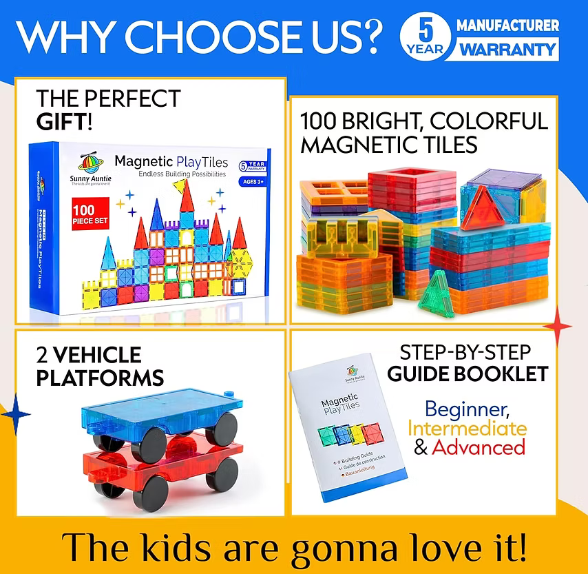Magnetic Tiles 100 PCS with 2 Cars