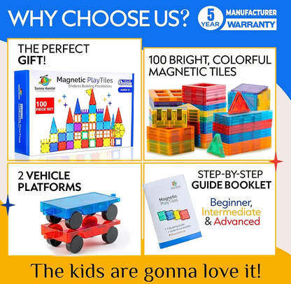 Magnetic Tiles 100 PCS with 2 Cars