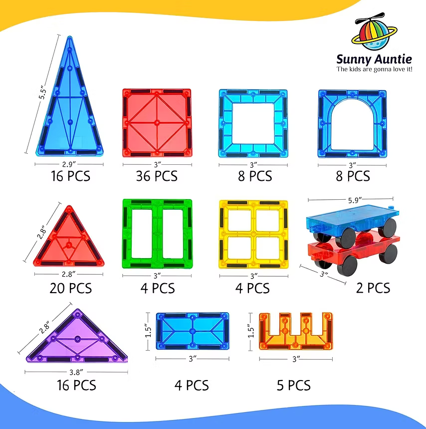 Magnetic Tiles 123 PCS with 2 Cars & Storage Bag
