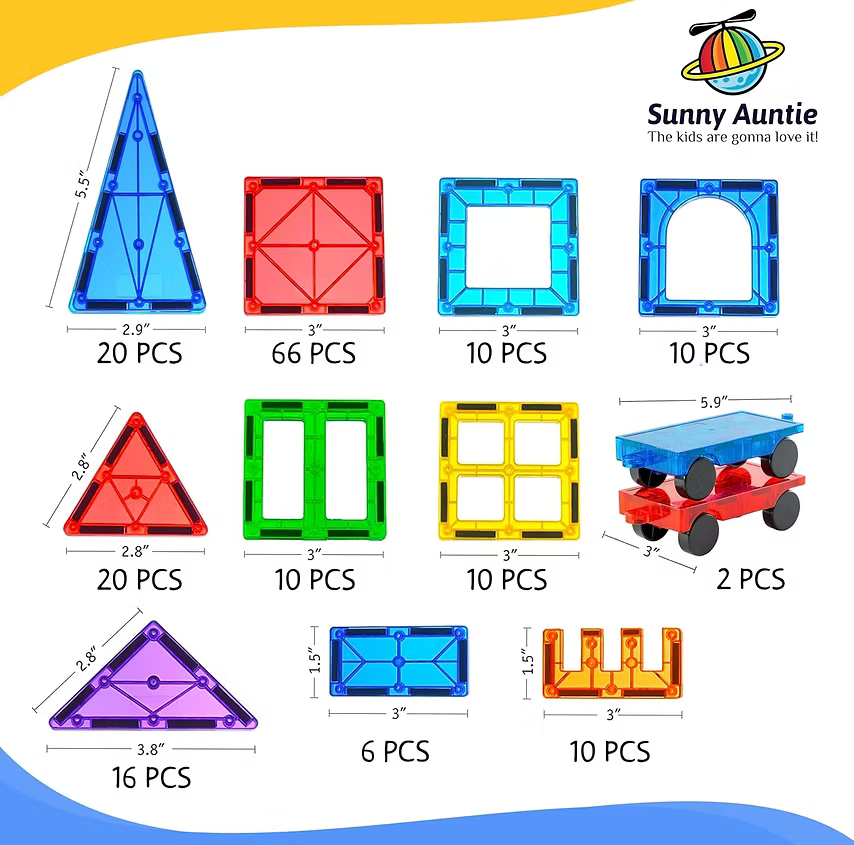 Magnetic Tiles 180 PCS XL Set with Storage Bag