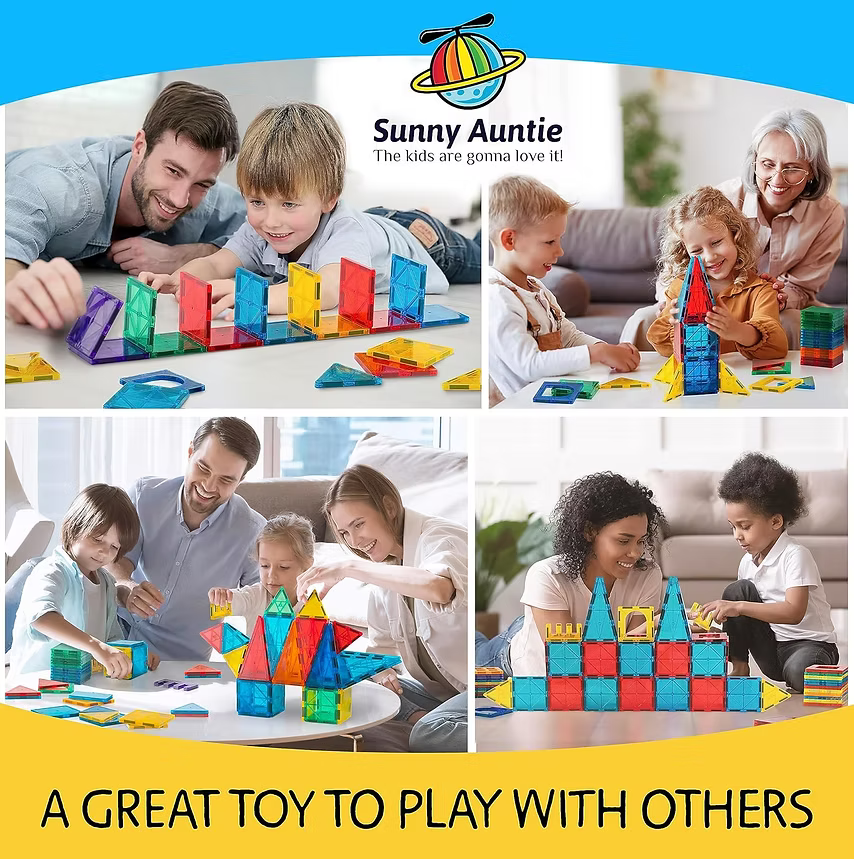 Magnetic Tiles 123 PCS with 2 Cars & Storage Bag