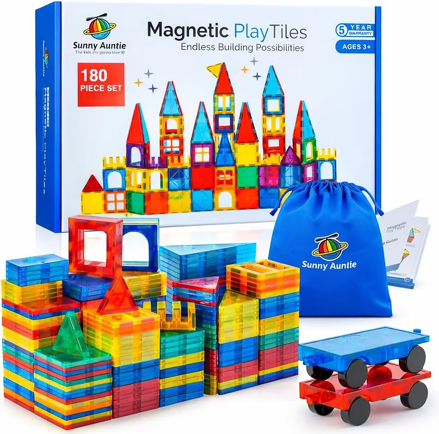Magnetic Tiles 180 PCS XL Set with Storage Bag